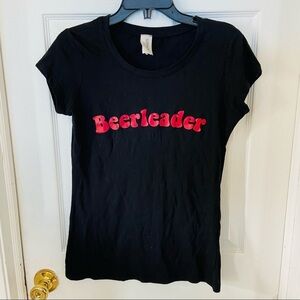 NWOT SUPERNOVA black velvet BEER LEADER short sleeve graphic cotton shirt SZ L